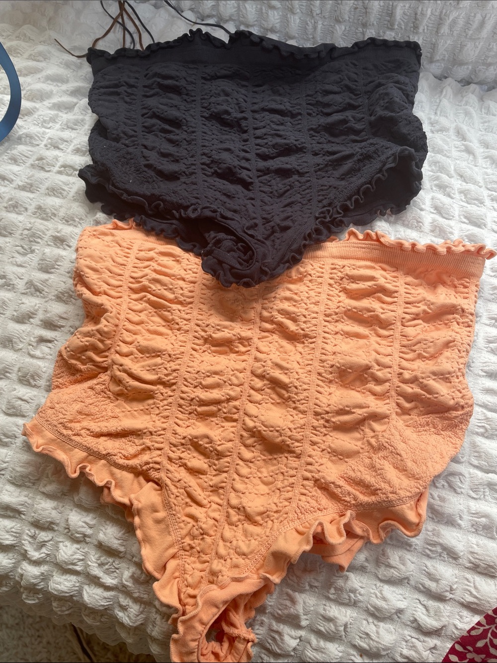 Free People Textured High-Waist Briefs in Peach and Navy Blue